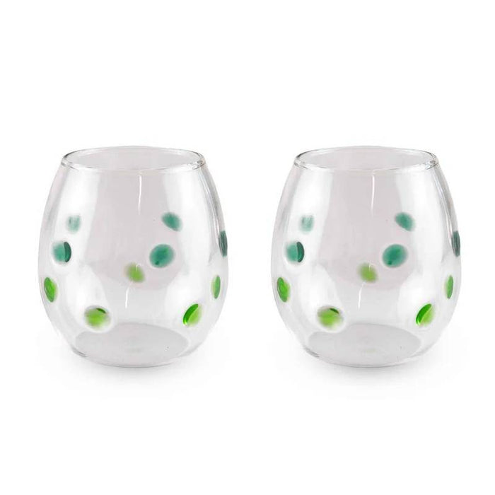WD LIFESTYLE Set 2 Bicchieri 350 Ml Con Decoro Pois Verdi Monterey Line - 879MAC