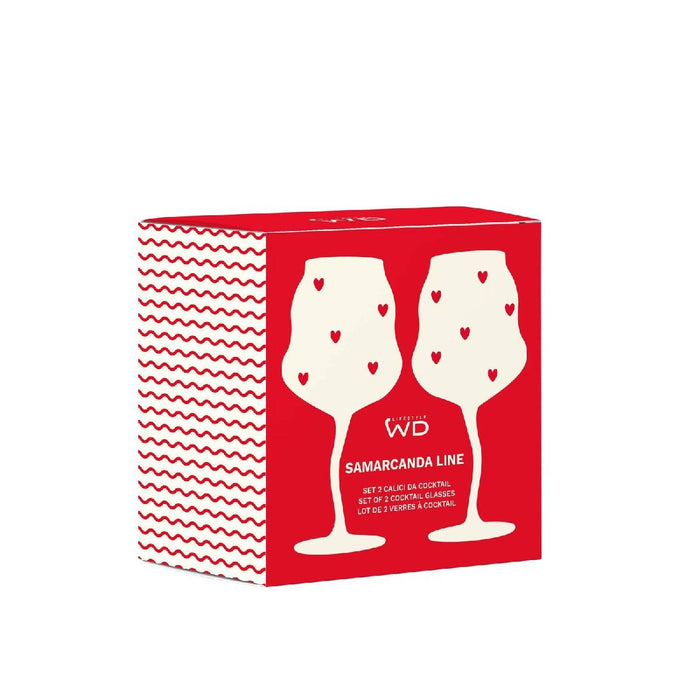 WD LIFESTYLE Set 2 Calici Cocktail 450 Ml Decoro Cuori Rossi Samarcanda Line - 881R