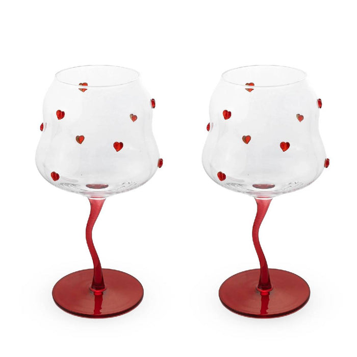 WD LIFESTYLE Set 2 Calici Cocktail 450 Ml Decoro Cuori Rossi Samarcanda Line - 881R