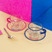 WD LIFESTYLE Set 2 Tazze 230 Ml In Vetro Con Piattino Decorazione Rosa E Blu - 922A