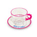 WD LIFESTYLE Set 2 Tazze 230 Ml In Vetro Con Piattino Decorazione Rosa E Blu - 922A