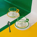 WD LIFESTYLE Set 2 Tazze 230 Ml In Vetro Con Piattino Decorazione Giallo E Verde - 922B