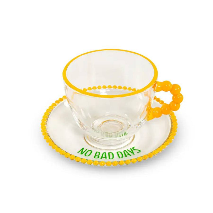 WD LIFESTYLE Set 2 Tazze 230 Ml In Vetro Con Piattino Decorazione Giallo E Verde - 922B