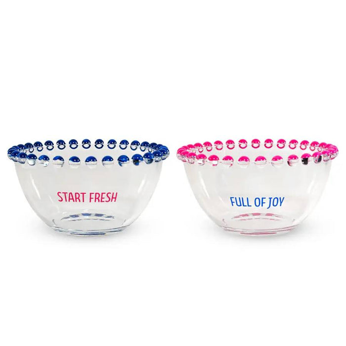 WD LIFESTYLE Set 2 Ciotole 500 Ml In Vetro Con Scritta Colorata Rosa E Blu - 923A