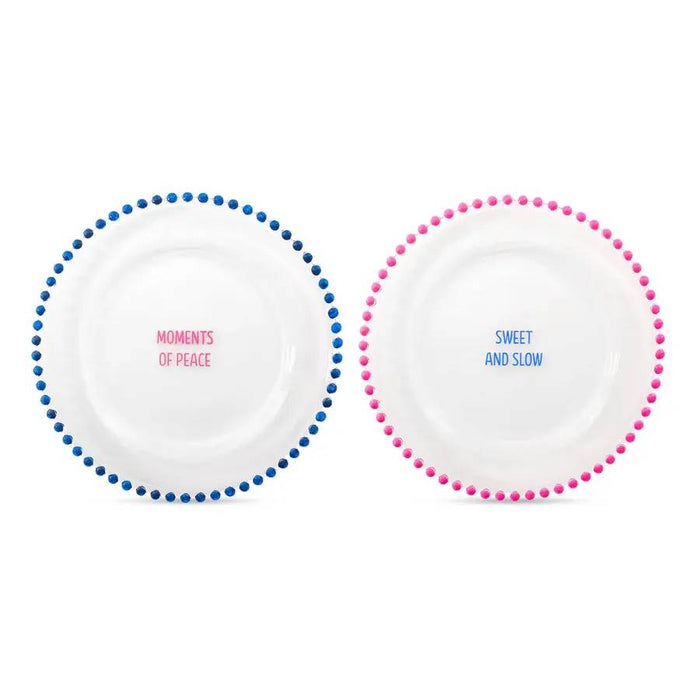 WD LIFESTYLE Set 2 Piattini D 19,5 Cm In Vetro Decorazione Rosa Blu - 924A
