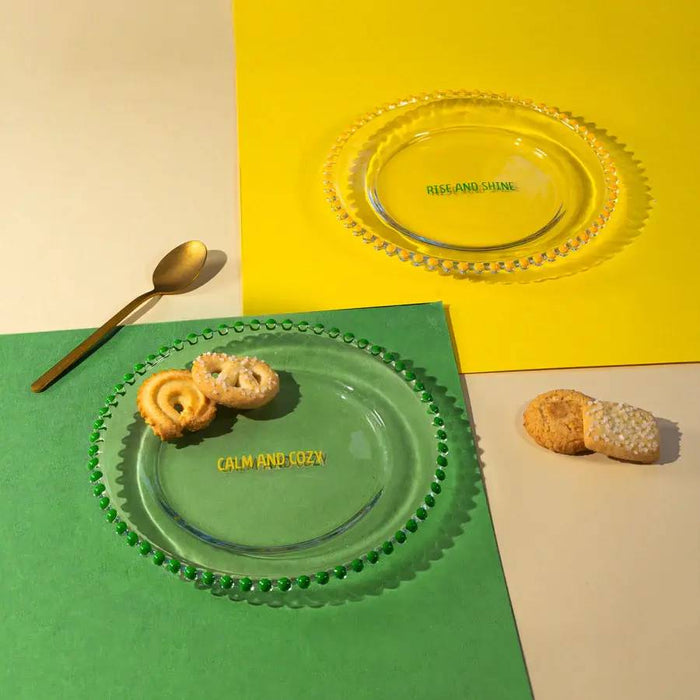 WD LIFESTYLE Set 2 Piattini D 19,5 Cm In Vetro Decorazione Giallo Verde - 924B