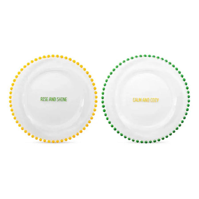 WD LIFESTYLE Set 2 Piattini D 19,5 Cm In Vetro Decorazione Giallo Verde - 924B