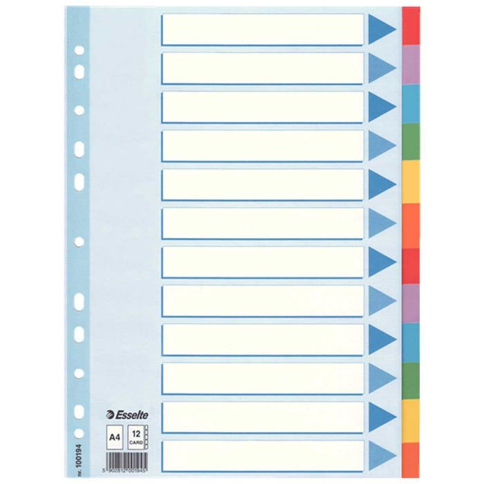 ESSELTE Intercalare Carta A4 Divisori 12 Tasti Colorati - ESS100194